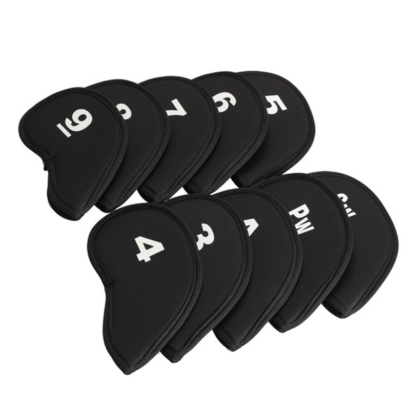 10pcs/Set Golf Head Covers Club Iron Protector Neoprene Headcover Golf Accessory Black Golfer Light Gift For Golfers Two Colors